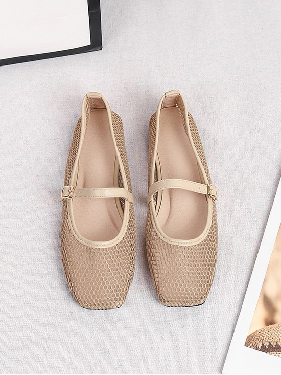 The Unbranded Brand Shoes - Neutral Beige Mary Jane Mesh Flats with Adjustable Strap